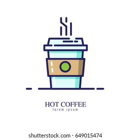 Hot coffee icon on a white background. flat thin line icon. vector illustration