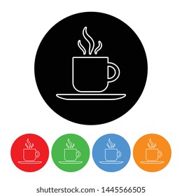 Hot coffee icon symbol in an outlined circle style with four color variations vector illustration design element
