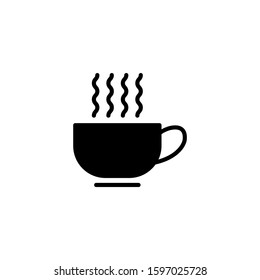 Hot coffee icon vector in black flat on white background, Illustration Flat black.