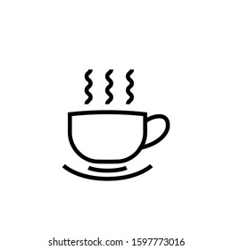 Hot coffee icon vector in lineart style on white background, Illustration Flat black.