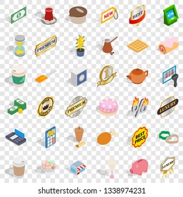 Hot coffee icons set. Isometric style of 36 hot coffee vector icons for web for any design