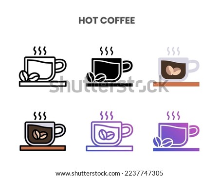 Hot Coffee icons vector illustration set line, flat, glyph, outline color gradient. Great for web, app, presentation and more. Editable stroke and pixel perfect.