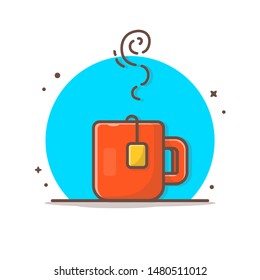 Hot Coffee Illustration Icon Vector. A Cup of Tea in Winter Season White Isolated. Flat Cartoon Style Suitable for Web Landing Page,  Banner, Flyer, Sticker, Card, Background