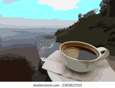 Hot coffee. Illustration. Used in graphics.