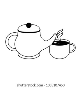 Hot coffee kettle and cup in black and white