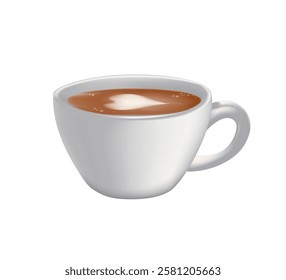 Hot coffee latte 3D cup illustration with latte art milk foam in cup mug. Americano cup, cappuccino or latte. Hot coffee cup modern cartoon 3D illustration