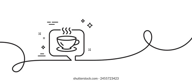 Hot coffee line icon. Continuous one line with curl. Tea drink sign. Cafe symbol. Coffee single outline ribbon. Loop curve pattern. Vector