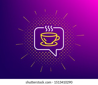 Hot coffee line icon. Halftone pattern. Tea drink sign. Cafe symbol. Gradient background. Coffee line icon. Yellow halftone pattern. Vector