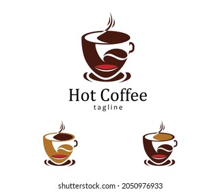 Hot Coffee Logo Design. Coffee Face looking Concept Vector illustration