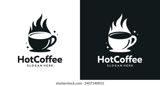 Hot coffee logo design template. coffee cup logo with fire logo design graphic vector. Symbol, icon, creative.