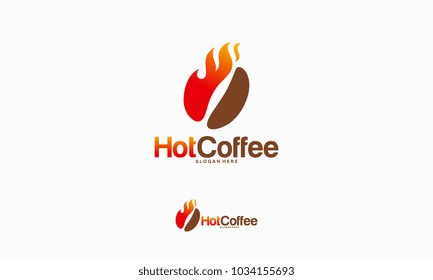 Hot Coffee Logo designs concept, Fire and Coffee Bean logo symbol vector illustration