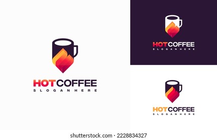 Diseños de logotipo de café caliente vectores de concepto, símbolo de plantilla de logotipo de dragado de fuego