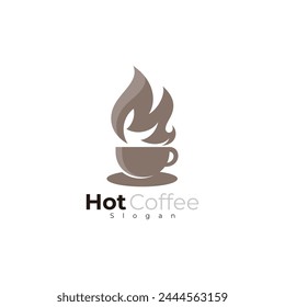 Hot coffee logo, coffee and fire design combination, cafe icons