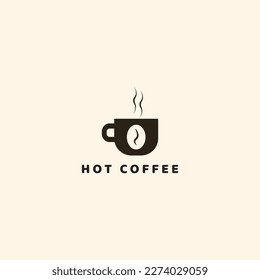 hot coffee logo vector with cup and coffee beans icon