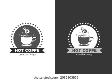 hot coffee logo vector, isolated on black and white background, vinge design illustration