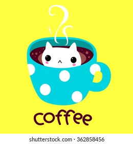 Hot coffee with marshmallow-kitten