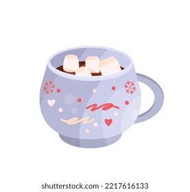 Hot coffee with marshmallows in the cup. Warm drink, sweet. Winter drink. Flat vector illustration.