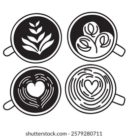 
Hot coffee menu. Front view. Latte, cappuccino, americano, espresso, mocha, cocoa. Vector illustration.