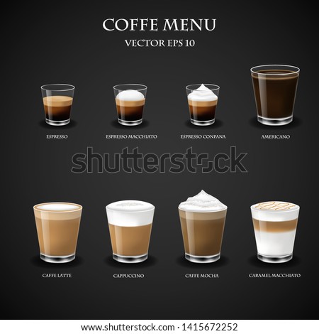 Hot Coffee menu in glass cup from Espresso machine for Coffee shop,vector,eps10.