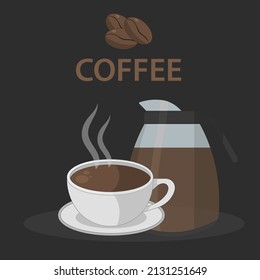 Hot coffee menu in white cups. Front view.