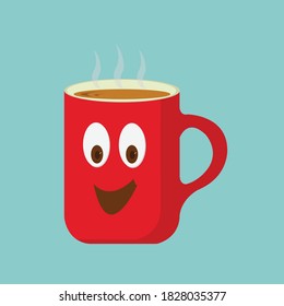 Café caliente paro de desayuno vector en lindos sátiles con fondo de color