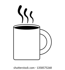 Hot coffee mug cartoon in black and white