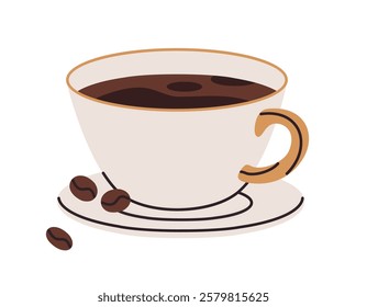 Hot coffee mug. Espresso or americano in ceramic cup, invigorating morning beverage in white cup flat vector illustration. Coffee drink on white