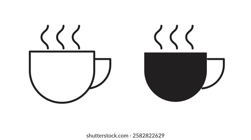 Hot coffee Mug filled and outlined icons vectors on white background