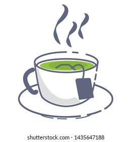 Hot coffee mug, Green tea on the plate, Health drink green tea in a glass cup. Vector illustration
