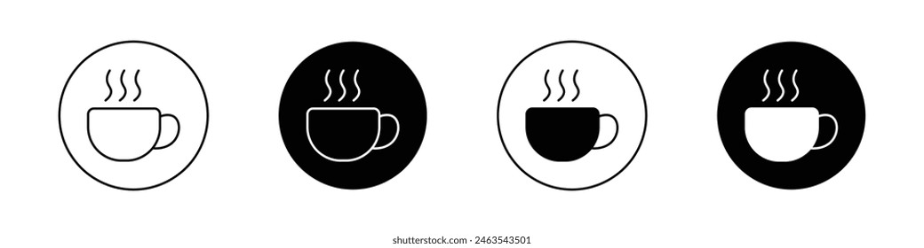 Conjunto de iconos de taza de café caliente. símbolo de Vector de té caliente. café espresso bebida de la mañana Iniciar sesión negro relleno y contorneado estilo.