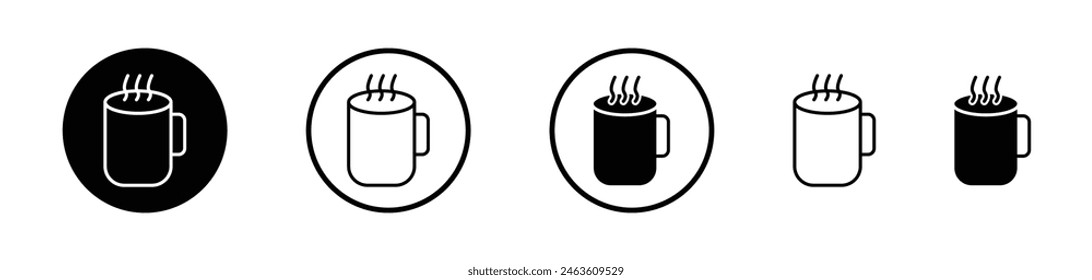 Hot Coffee Mug Icon Set. Tea and Morning Drink Vector Symbol Collection.