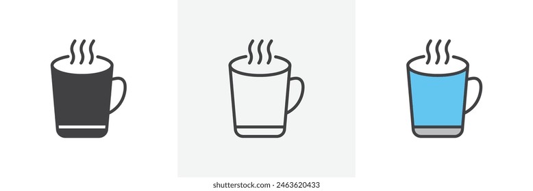 Hot Coffee Mug Icon Set. Vector Icons for Tea and Morning Beverages.