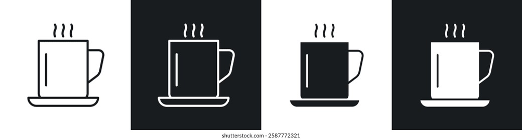 Hot coffee Mug icon set black and white colors. Graphic Vector icons pack