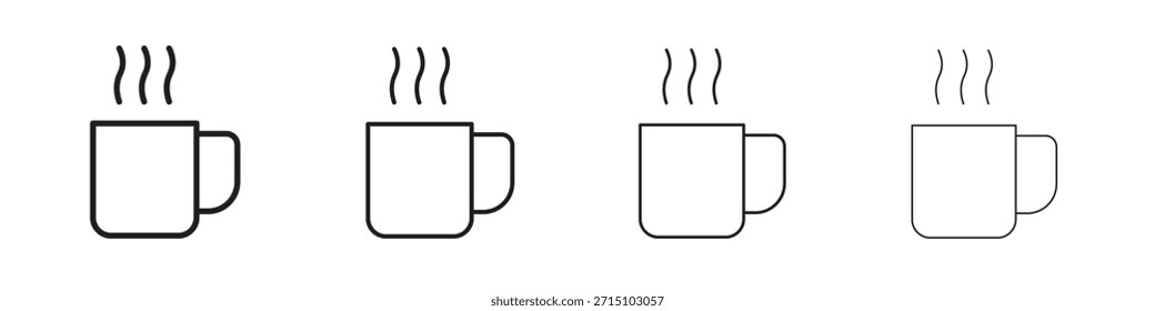 Taza de café caliente icono conjunto. Una colección de simples iconos negros de trazos finos