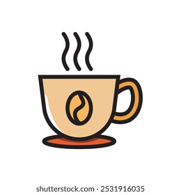 Hot coffee with mug icon, vector illustration, isolated on white background. Editable vector. 