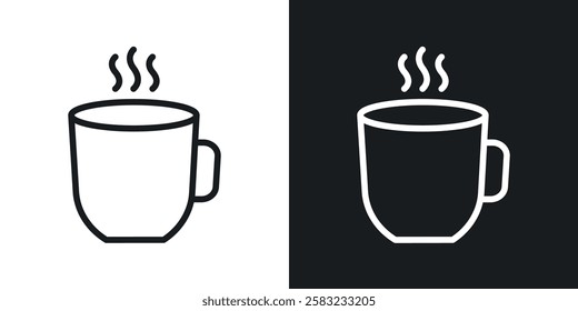 Hot coffee Mug icons in black and white liner strokes for web design.