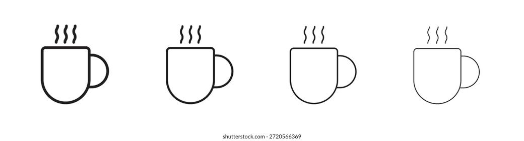 Ícones quentes da caneca do café desenhado no estilo do esboço, da linha e do traçado
