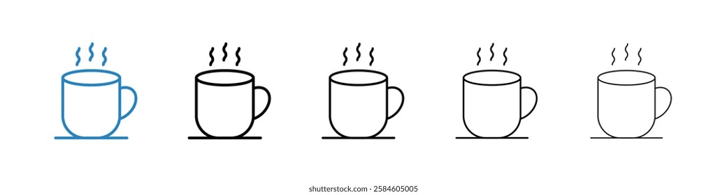 Hot coffee Mug icons in five different stroke sizes