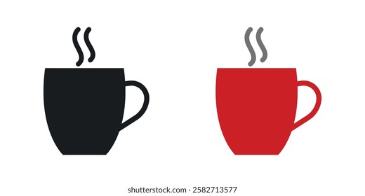 Hot coffee Mug icons set vectors black and colored style