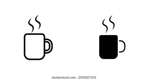Hot coffee Mug icons. stroke line and black solid icons