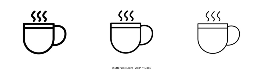 Hot coffee Mug icons in three different stroke lines