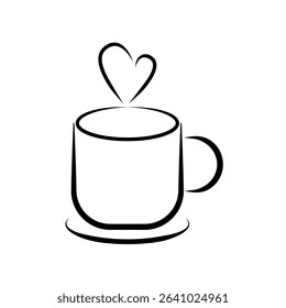 Hot Coffee Mug Line Art Icon. Minimalist line art illustration of a steaming hot coffee mug, perfect for cafe, breakfast, or beverage-related designs.