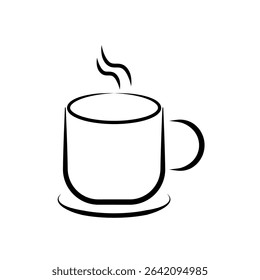 Hot Coffee Mug Line Art Icon. Minimalist line art illustration of a steaming hot coffee mug, perfect for cafe, breakfast, or beverage-related designs. Simple black and white vector icon.
