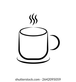 Hot Coffee Mug Line Art Icon. Minimalist line art illustration of a steaming hot coffee mug, perfect for cafe, breakfast, or beverage-related designs.