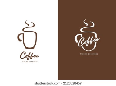 hot coffee mug logo, coffee mug sillhouette logo icon