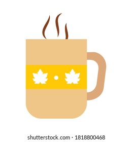 scharfer Kaffeebeutel mit Ahornblättern, Design auf weißem Hintergrund, flach, Vektorgrafik