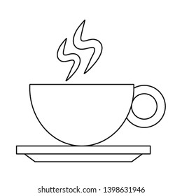 Hot coffee mug on dish in black and white