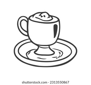 Hot coffee in a mug with saucer icon isolated