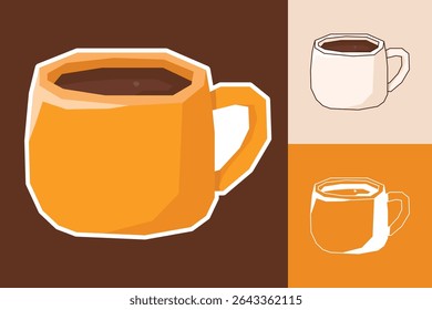 Hot Coffee Mug Sticker in Three Minimal Style