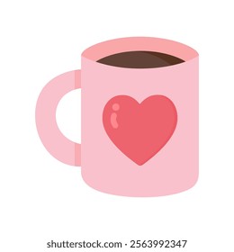 Hot coffee mug. Valentine's day, holiday celebration, love, romance, february, beverage concepts. Flat decorative vector design isolated illustration.